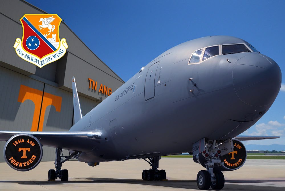 A photo illustration featuring a KC-46A Pegasus at the 134th Air Refueling Wing, McGhee Tyson Air National Guard Base, Tennessee. The wing was recently selected to receive the KC-46A, which will enhance the wing’s rapid global mobility and sustainment supporting Air Mobility Command’s ongoing modernization efforts. (U.S. Air National Guard photo illustration by Staff Sgt. Jesse Hanson) A photo illustration featuring a KC-46A Pegasus at the 134th Air Refueling Wing, McGhee Tyson Air National Guard Base, Tennessee. The wing was recently selected to receive the KC-46A, which will enhance the wing’s rapid global mobility and sustainment supporting Air Mobility Command’s ongoing modernization efforts. (U.S. Air National Guard photo illustration by Staff Sgt. Jesse Hanson)