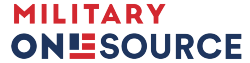 Military OneSource logo - red white and blue text with an American Flag as the letter E in the word onesource. 