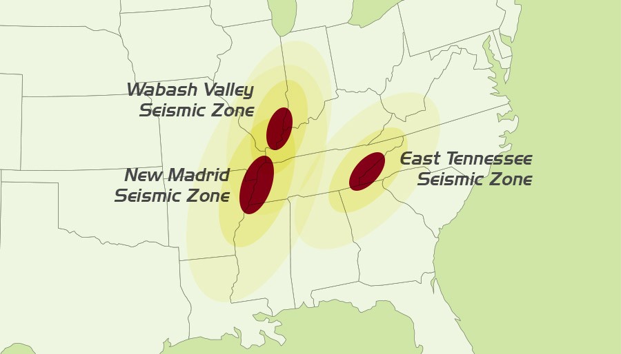 central_us_seismic_zone Map showing seismic zones in the central United States