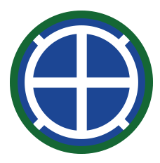The Tennessee National Guard's 35th Division Sustainment Brigade logo - A dark blue circle with a green ring around the edge. The logo has a white crosshairs in the center of it.
