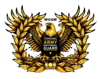 Warrant Officer logo - image of an eagle with the letters WOSM above it and a shield that says Tennessee Army National Guard