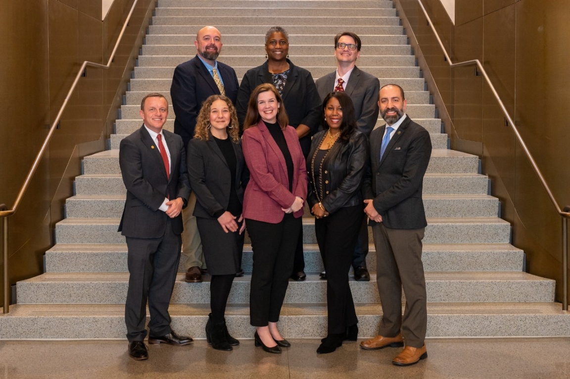 Museum Management: Top row, from left: Richard White, Chief Curator; Sabrina Hooper, Deputy Director; Brad Kavan, Chief Registrar. Bottom row, from left: Jeff Sellers, Director of Education & Community Engagement; Lauren Amos, Director of Operations; Ashley Howell, Executive Director; Tammi Edwards, Director of Special Projects; Joe Pagetta, Director of Communications. (Photo: Randall Spradlin/TN Photographic Services)