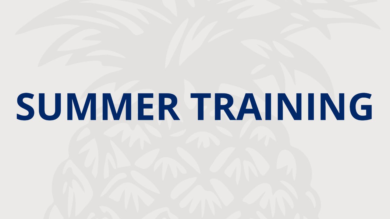 Text graphic that says "SUMMER TRAINING" with a subtle pineapple background.