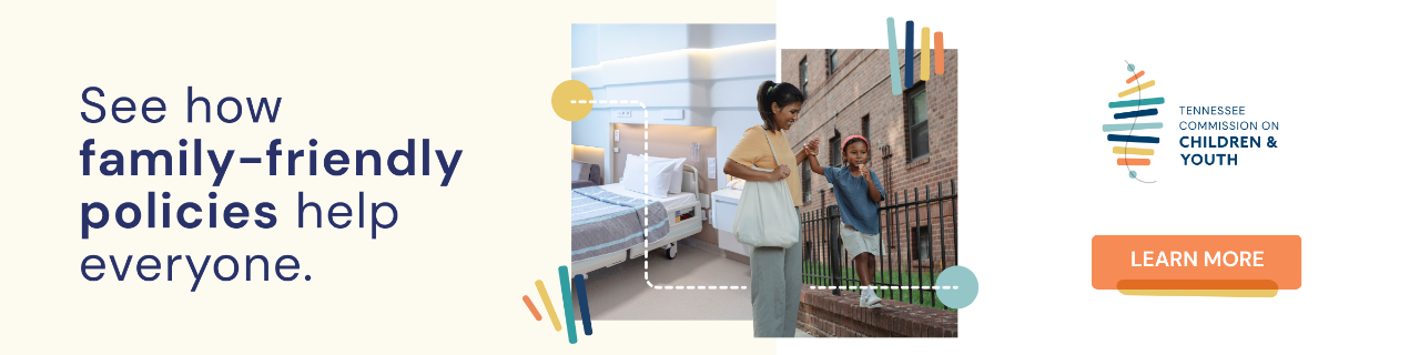 Photo showing mother and child walking home with text stating see how family friendly policies help everyone