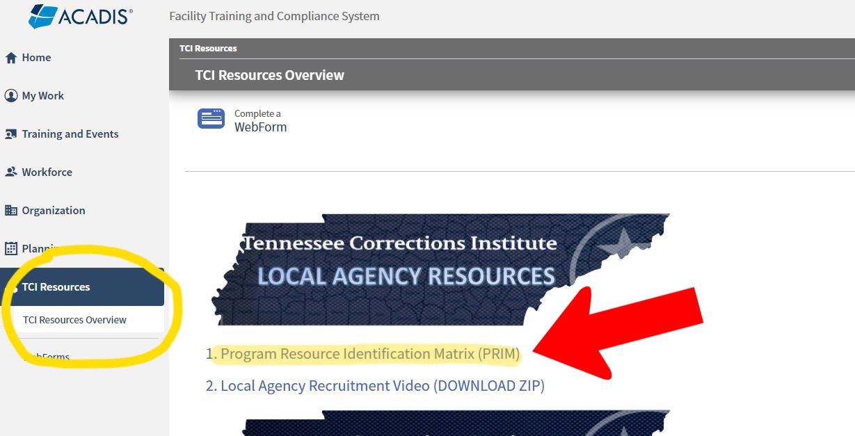 Link to private website for correctional facilities to view Programs Resource Identification Matrix