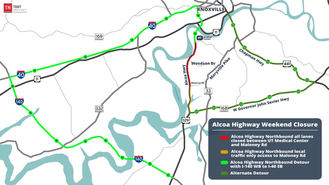 Alcoa Highway NB Detour Map - Oct. 4-7, 2025 Alcoa Highway NB Detour Map - Oct. 4-7, 2025