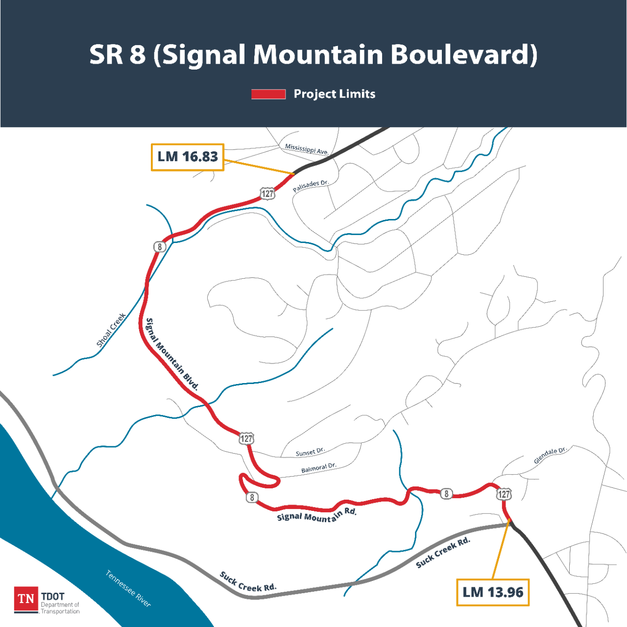SR 8 (Signal Mountain Boulevard) project location map.