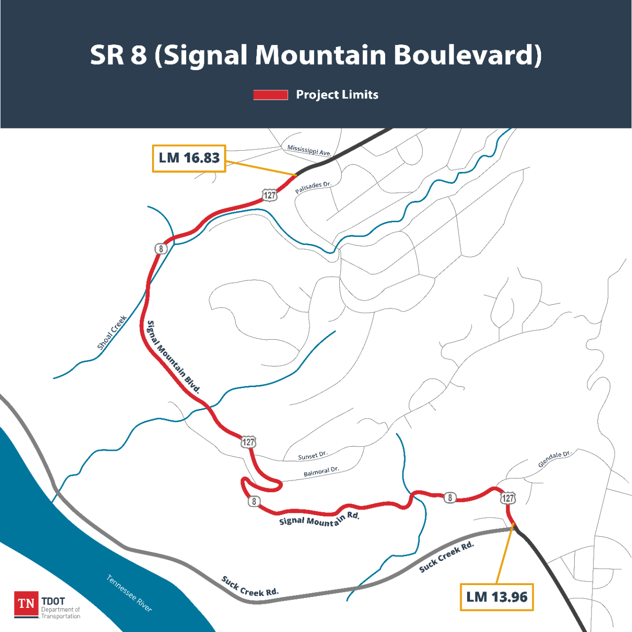 SR 8 (Signal Mountain Boulevard) SR 8 (Signal Mountain Boulevard) project location map.
