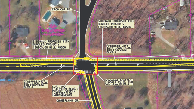 Rendering showing project plans where sidewalks will be 
