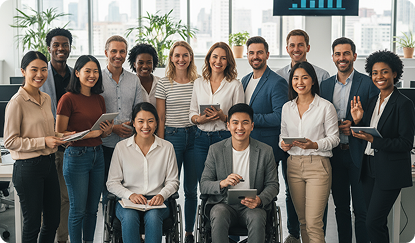 Photo of a diverse team of people in business clothes in an office