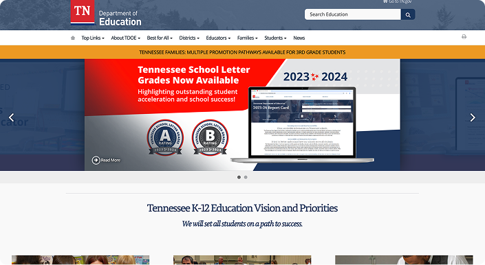 Screenshot of TDOE website home page