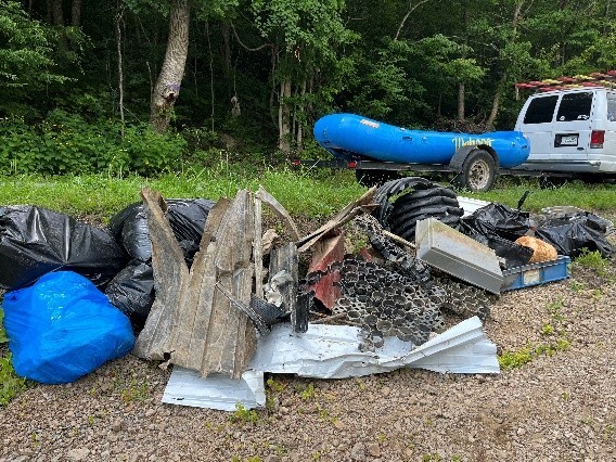Photo from Wahoo’s Adventures of debris cleaned up from a river