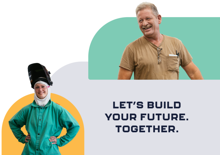 Photos of a smiling man and woman with the tagline, "Let's build your future. Together."