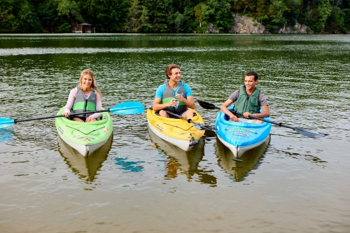 3 kayakers on Boone Lake
