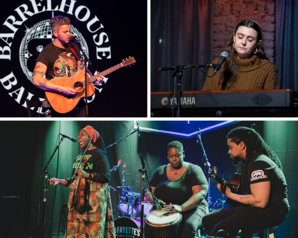 Clockwise from top left: Barrelhouse Ballroom in Chattanooga, Venue 220 in Pulaski and Lafayette’s Music Room in Memphis