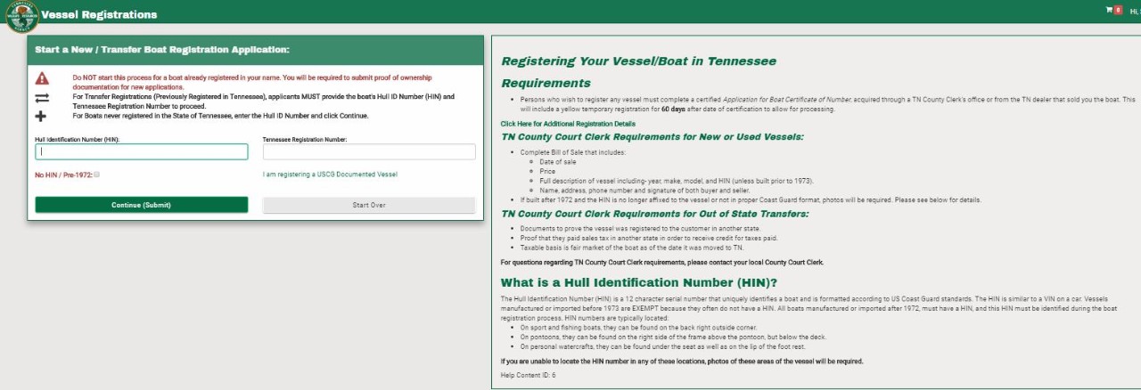 Tennessee water vessel registration example