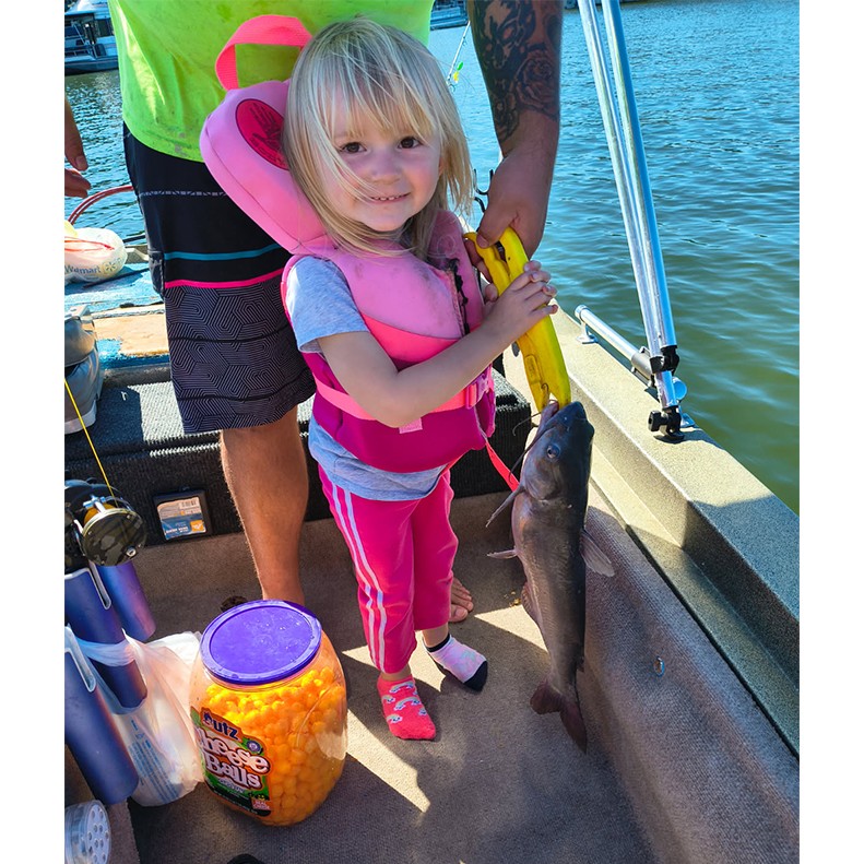Ellie Lemas shows a Channel Catfish caught at Pickwick Lake TN, on October 14, 2025.