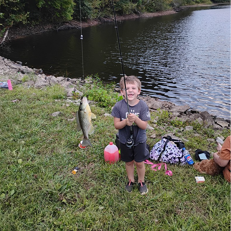 Ryker Smith shows a Brim caught at Watershed Lake in Oneida TN, on September 27, 2025.