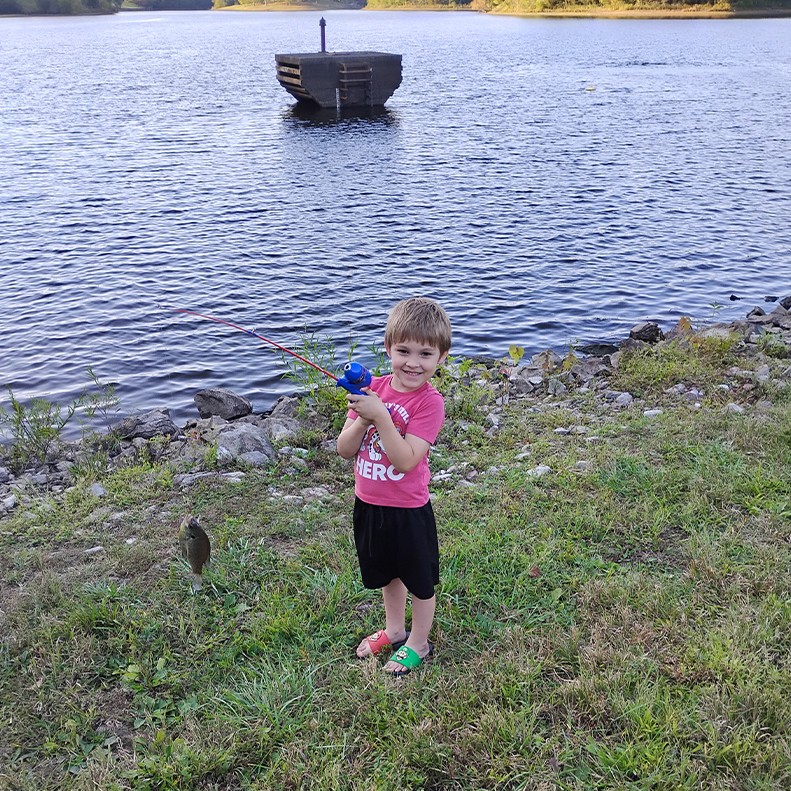 Drew Massengale shows a Bluegill caught  at Watershed Lake in Oneida, TN, on September 27, 2025.