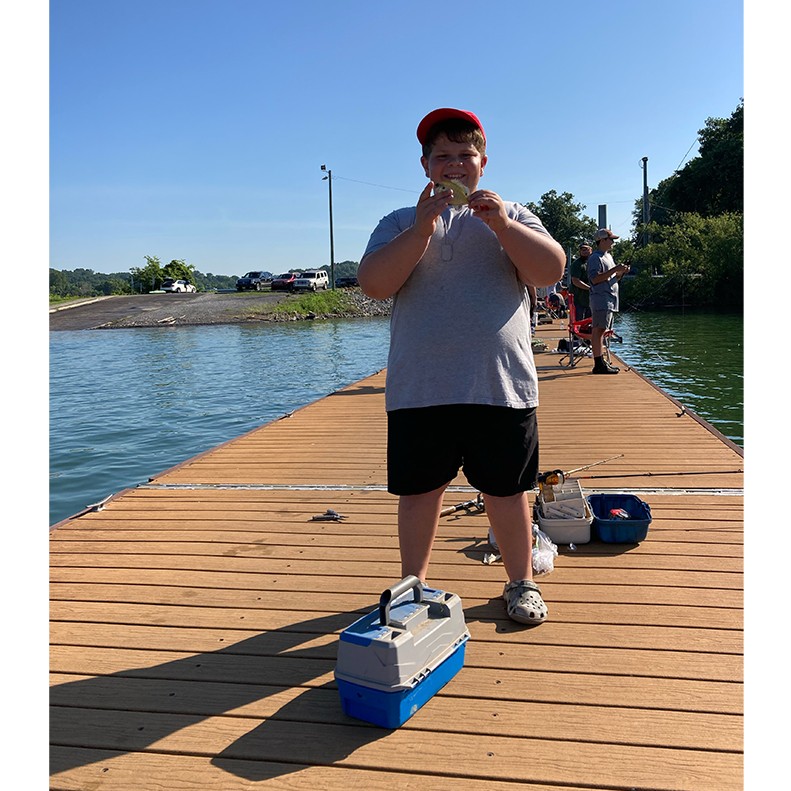 Bentley Sparks shows a Bluegill which was caught at Douglas Lake, in Dandridge Tennessee on June 21, 2025.