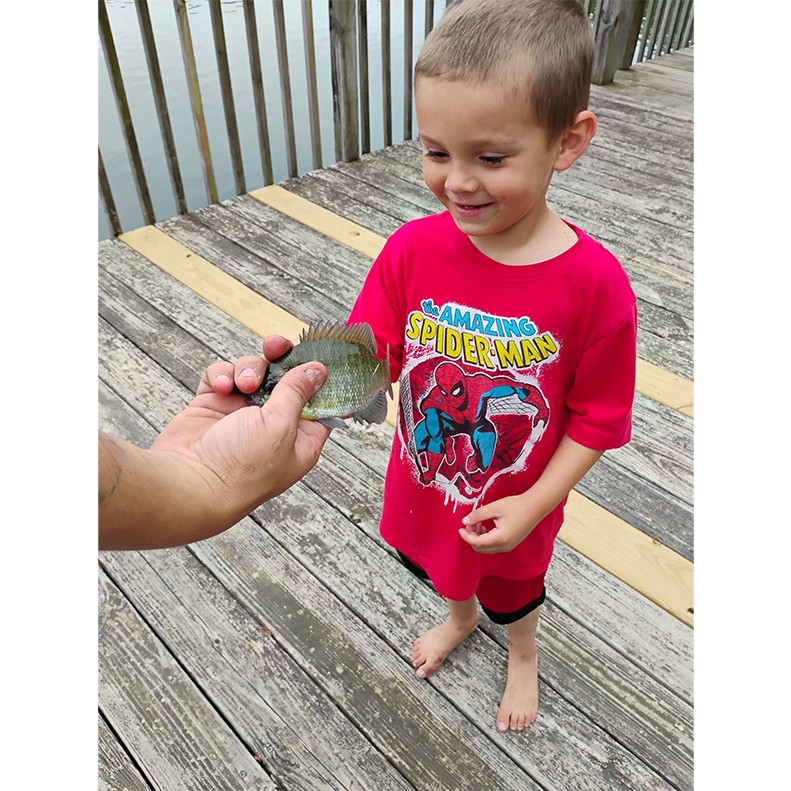 Colton Hollingshead shows a Bluegill caught in Jackson Tennessee, on May 7, 2025.