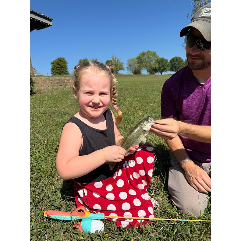 Enslie Bodine shows a Largemouth Bass caught  on Rocky Ford Road, TN on September 27, 2025.  