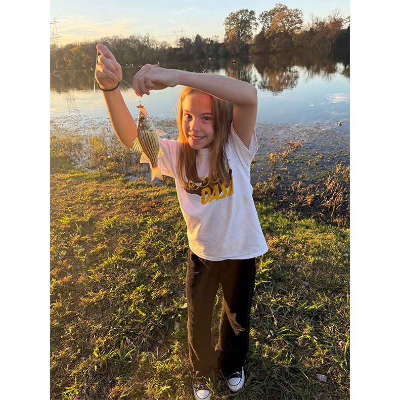Gwenyth Haley shows a Stripe Bass caught in Gallatin TN, on Nov 04, 2025 .