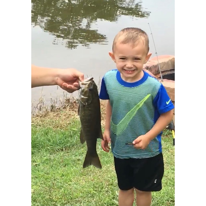 Jaxon Lucas shows a Largemouth Bass caught on June 9, 2019.