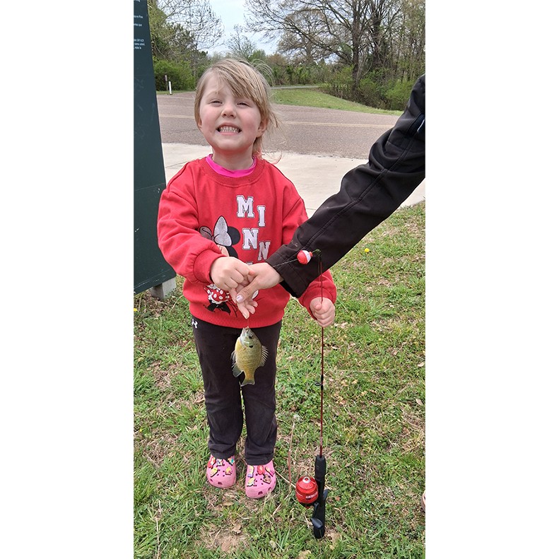 Nova Williams shows a Bluegill  caught at Shelby Farm, Cordova, TN, on March 27, 2026.