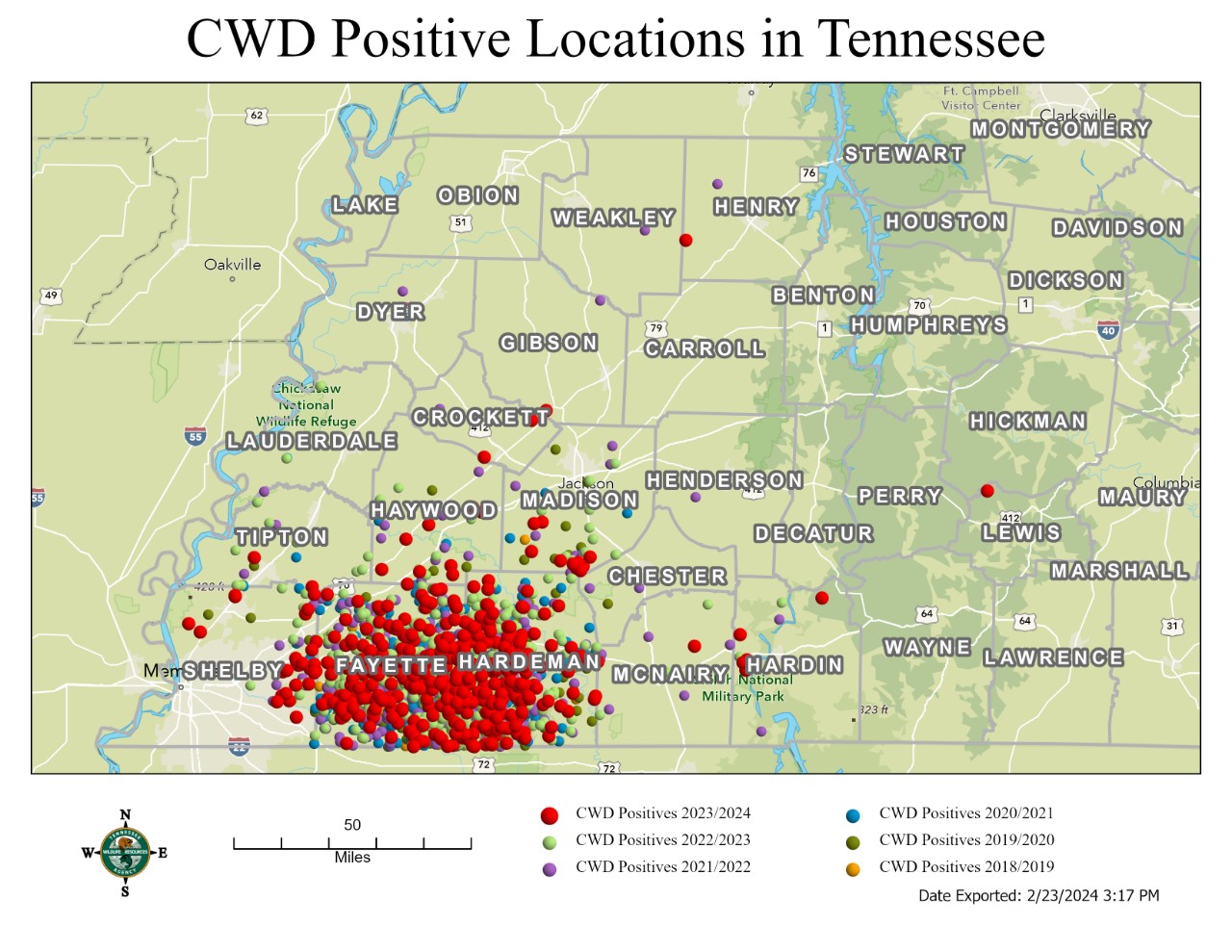 Map of CWD Positive Locations