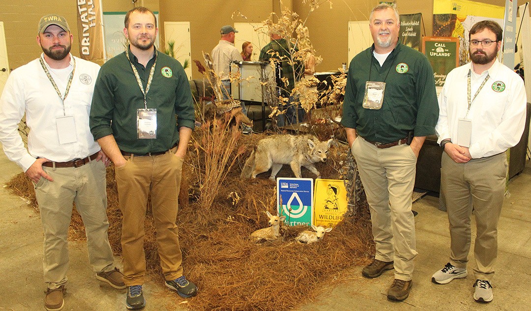TWRA private lands biologists were present at the NWTF Convention to answer inquiries from landowners. From left are Richard Underwood, Stephen Thomas, Clint Borum, and David Lowman.
