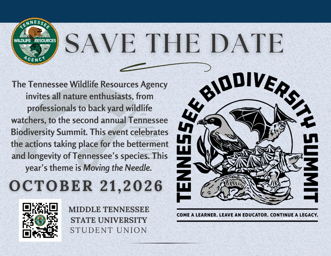 Save the Date - Biodiversity Summit Save the Date Card - Tennessee Biodiversity Summit, October 21, 2026