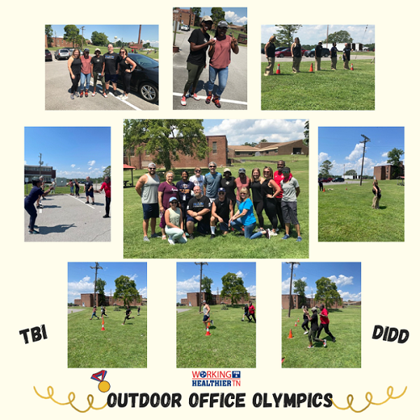 photo collage of the outdoor office Olympics event