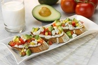 Avocado Breakfast Bruschetta on a platter