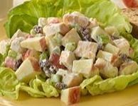 apple chicken salad on a bed of lettuce