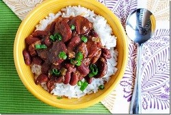 red beans and rice in a yellow bowl