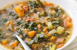 bowl of lentil minestrone soup