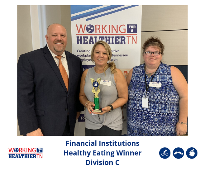 TDFI Wellness Council members accepting the 2019 Healthy Eating Award for Division B.