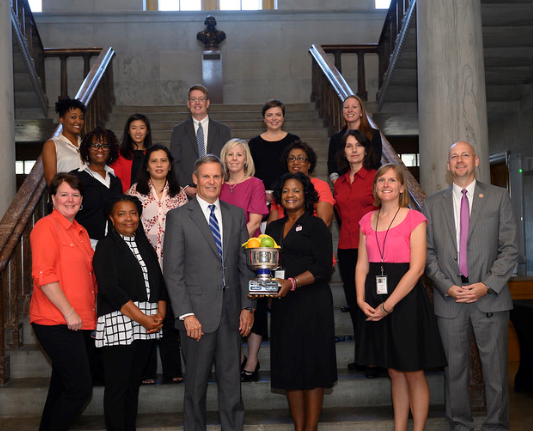 In 2019, the champs were honored for their incredible workplace wellness efforts by Gov. Bill Lee during a group photo at the Capitol. (The Working for a Healthier Tennessee team is also pictured.)