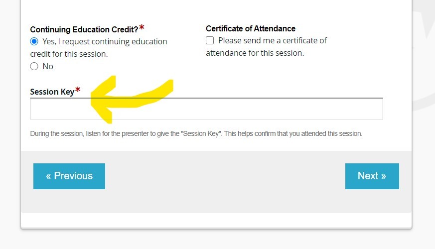 Screenshot showing where to type the Session Key