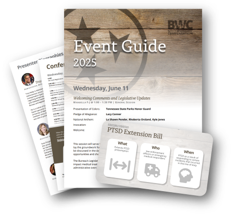 Four pages illustrating what's in the event guide.