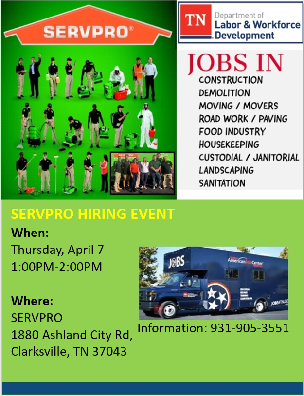 SERVPRO Hiring Event flyer (Clarksville, TN)