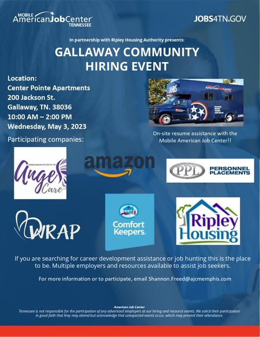 Gallaway Community Hiring Event in Gallaway, TN, May 3, 2023