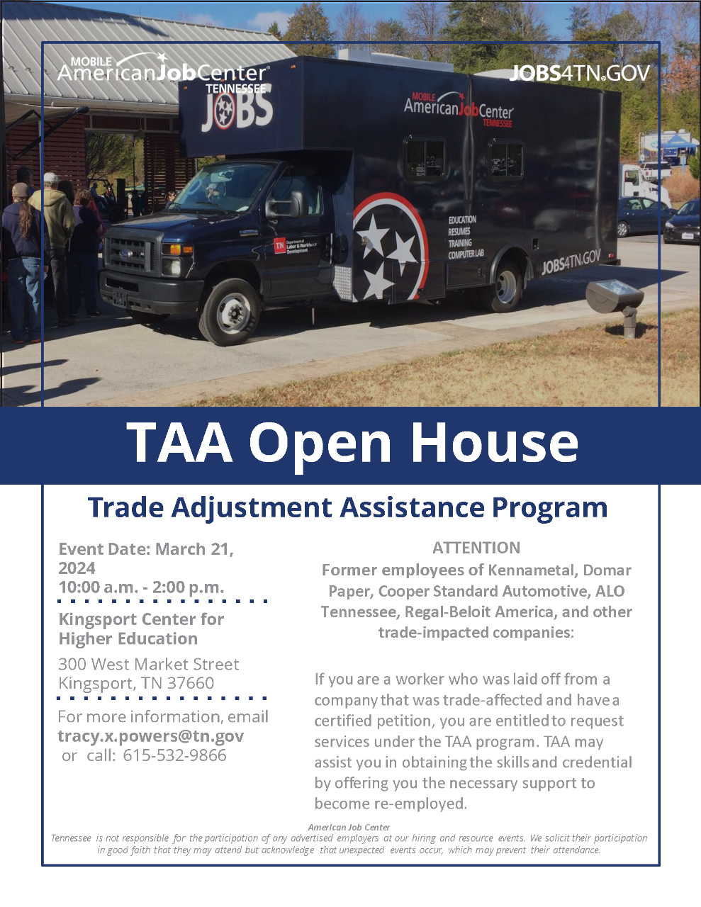 TAA Open House - Kingsport, TN, 3/21/2024, 10 a.m. to 2 p.m. EDT
