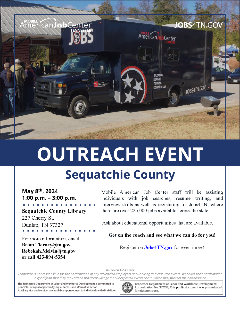 Outreach Event in Sequatchie County is May 8