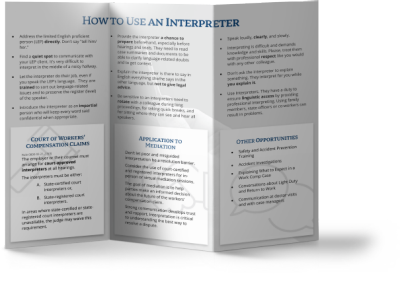 Trifold paper brochure about interpretation service options