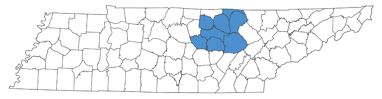 Cumberland, Dekalb, Fentress, Jackson, Overton, Pickett, Putnam, White counties