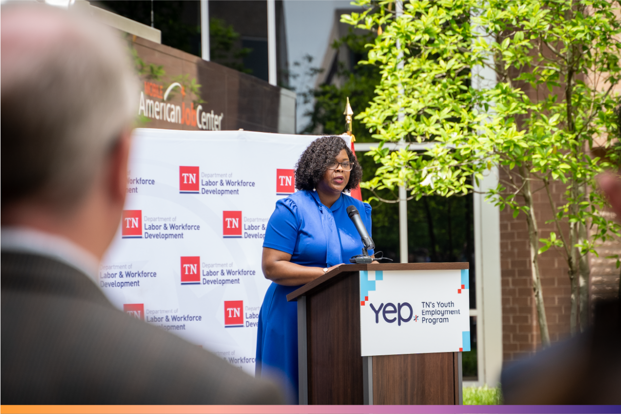TDLWD Commissioner Deniece Thomas speaks at the YEP launch event