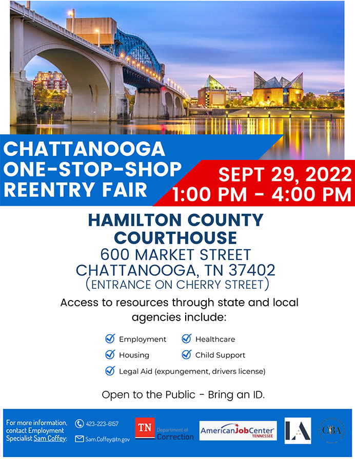 Chattannoga Reentry Fair Flyer Photo of Flyer for Chattanooga One Stop Shop Reentry Fair