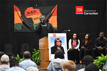 Photo from Northwest Correctional Complex During Annual Event for Black History Month Photo of Speaker at Black History Month Ceremony